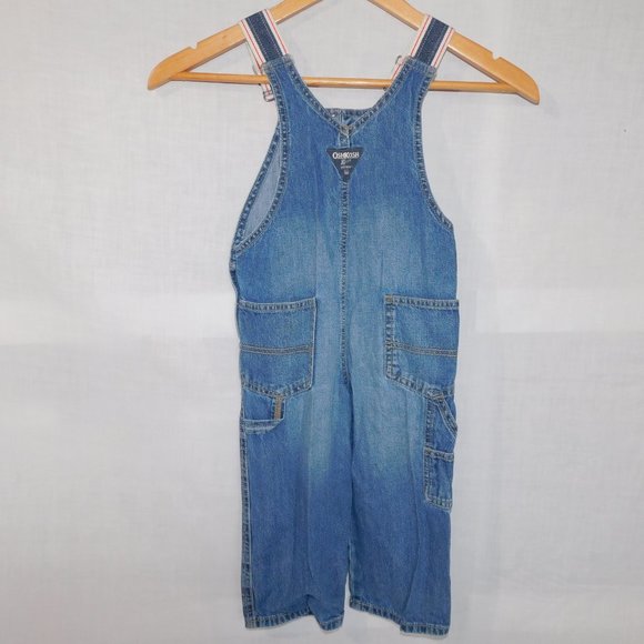 Oshkosh B'gosh Boys 2T Blue Denim Carpenter Overall Blue Red Straps - Picture 5 of 7